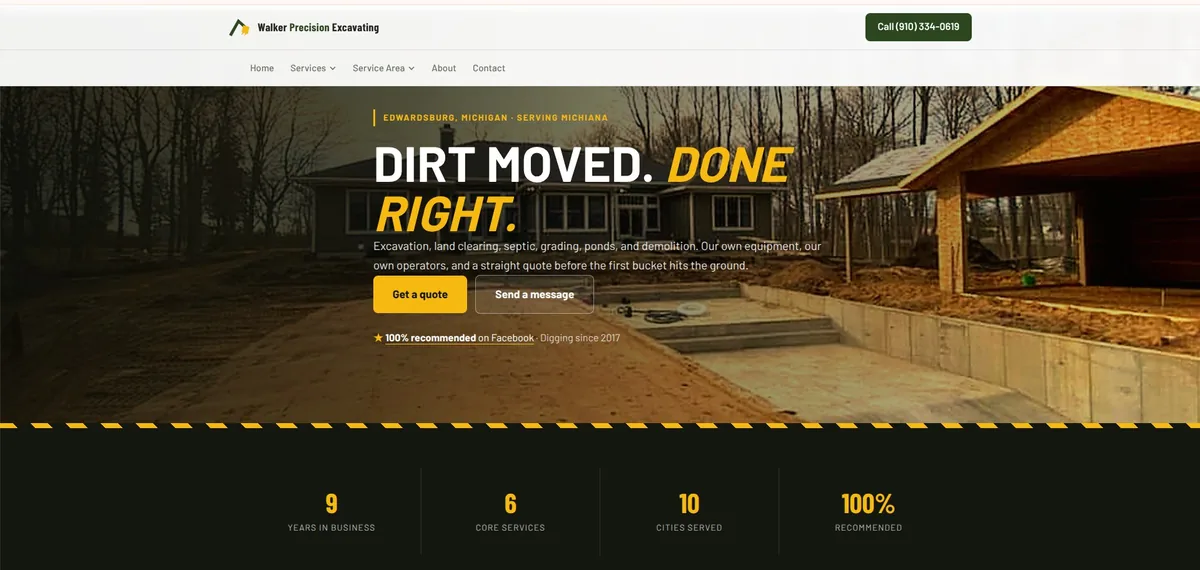 Website built for an excavation company serving Southwest Michigan and Northern Indiana